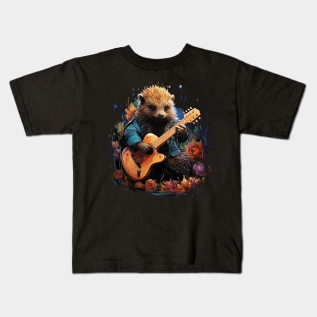 Echidna Playing Guitar Kids T-Shirt by JH Mart